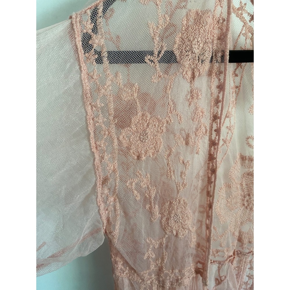 LC Lauren Conrad Pink Floral Embroidered Mesh Kimono Wrap One Size Open Front - Picture 3 of 5